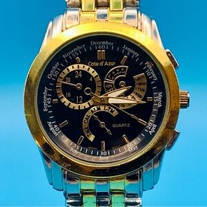 COTE D’AZUR Men’s Quartz Wristwatch Japan Movt Faux Subdials Working New Battery